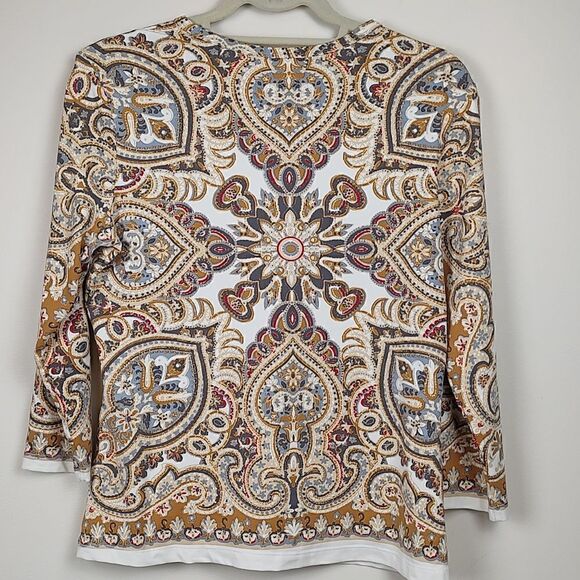 J. McLaughlin Signature Tee Catalina Cloth Paisley 3/4 Length Sleeve Top - Picture 8 of 9